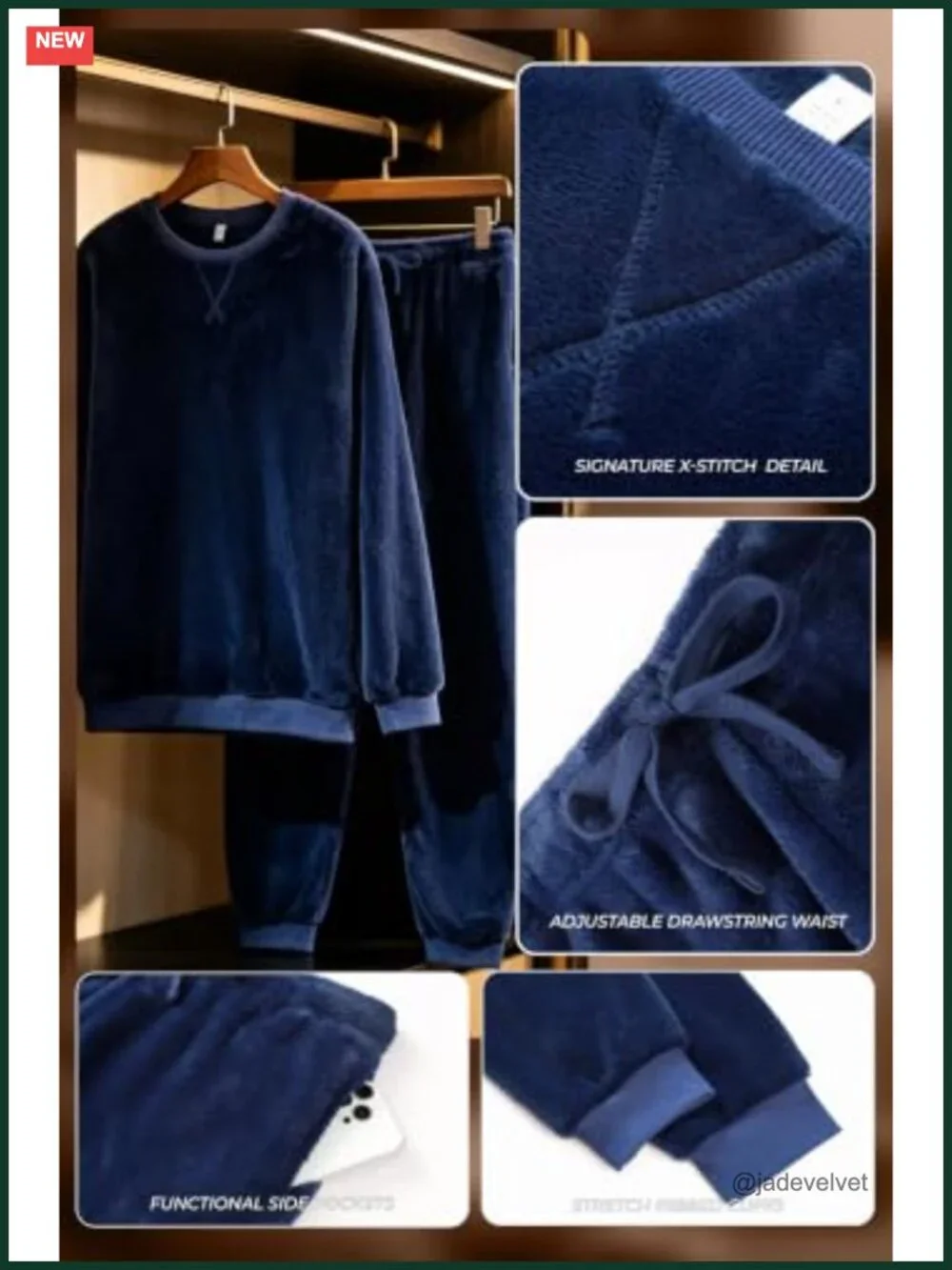 Men's Fleece Pajama Set Soft Plush Long Sleeve Sleepwear Crew Neck Pjs Winter